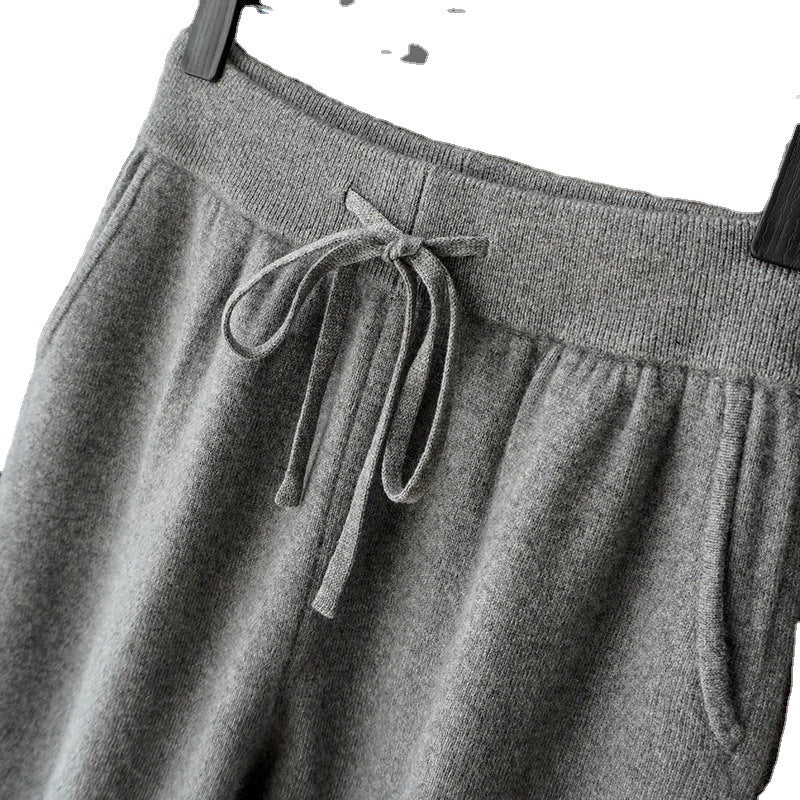 Autumn Winter Thickened Knitted Full Wool Wide-Leg Pants for Women Casual Cashmere High-Waist Draped Loose Straight-Leg Floor-Length Pants