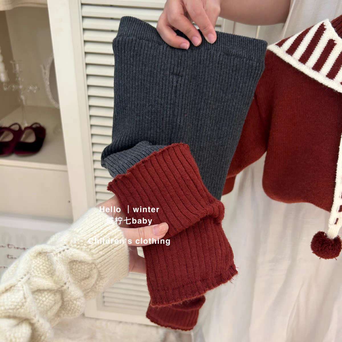 【Sweet Little Chef】New Year Red Sweater2025Autumn Winter Layered Shawl Knitted Sweater Top Girls' Set Trendy