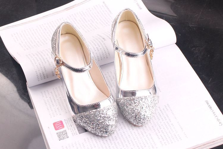 Girls' Leather Shoes Korean Style High Heel Princess Shoes Frozen Silver Children's Dance Shoes Elsa Shoes Summer
