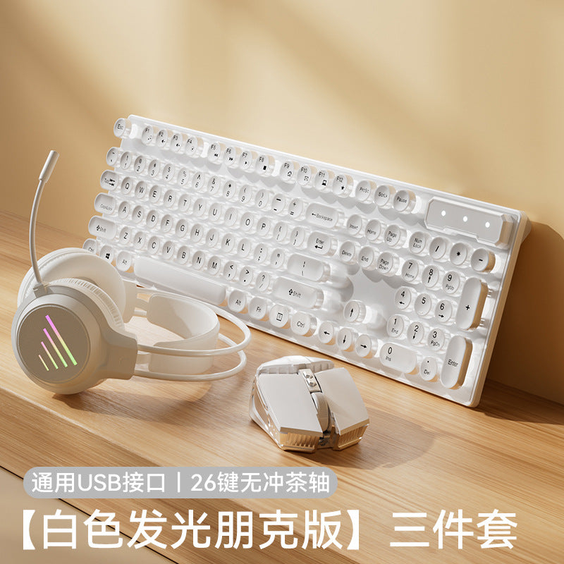 Vintage Punk Keyboard Desktop Computer Universal Mechanical Keyboard Mouse Set Office Special Silent Wired