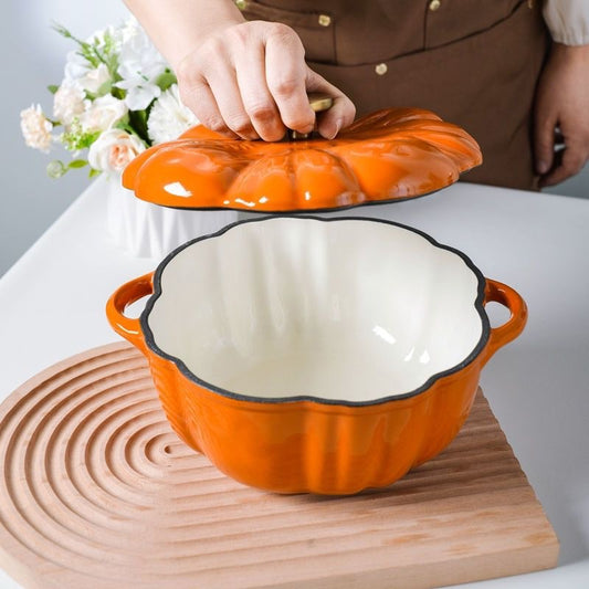 Enamel Pot Pumpkin Shape Enamel Pot Soup Stew Multifunctional Pot Household Enamel Soup Pot Induction Cooker Compatible