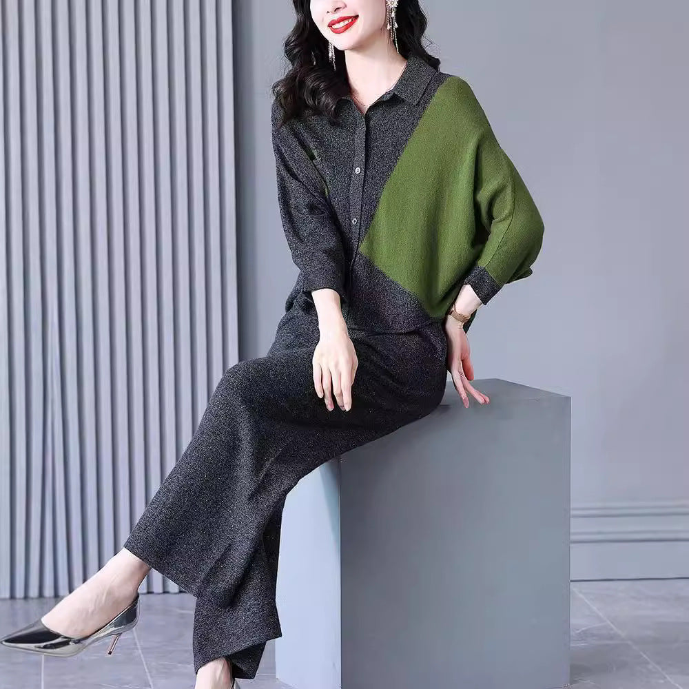 200High-end Knitted Two-piece Set for Women2025Spring New Plus Size Elegant Wide-Leg Pants Sweater Set