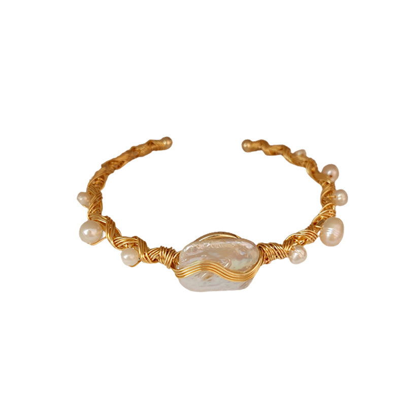 Baroque Pearl Wrap Open Bracelet Fashionable Light Luxury Elegant High-end Bracelet New Style Hand Jewelry Wholesale