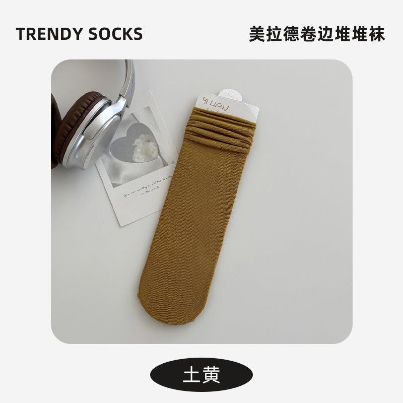 Socks Pure Cotton Women Summer Thin Style Pile Socks Solid Color Mid-Calf Socks Oxygen Cotton Confinement Socks Women Long Socks Zhuji Socks Industry