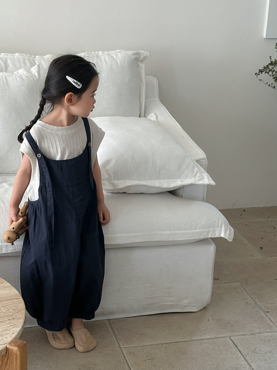 Jiaye Children's Products2025Children's Summer Thin Solid Color Cotton Overalls Boys and Girls Loose Stylish Lantern Pants