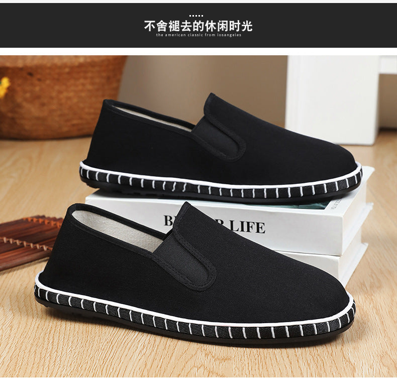 Old Beijing Cloth Shoes for Men, Spring New Breathable Comfortable Handmade Traditional Thousand-Layer Men's Cloth Shoes, Slip-On Lightweight Wear-Resistant