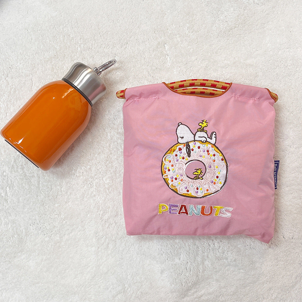 Japanese Style BallChain Same Style Eco-Friendly Embroidered Shopping Bag Nylon Fabric Floral Handheld Niche Fashion Shopping Bag