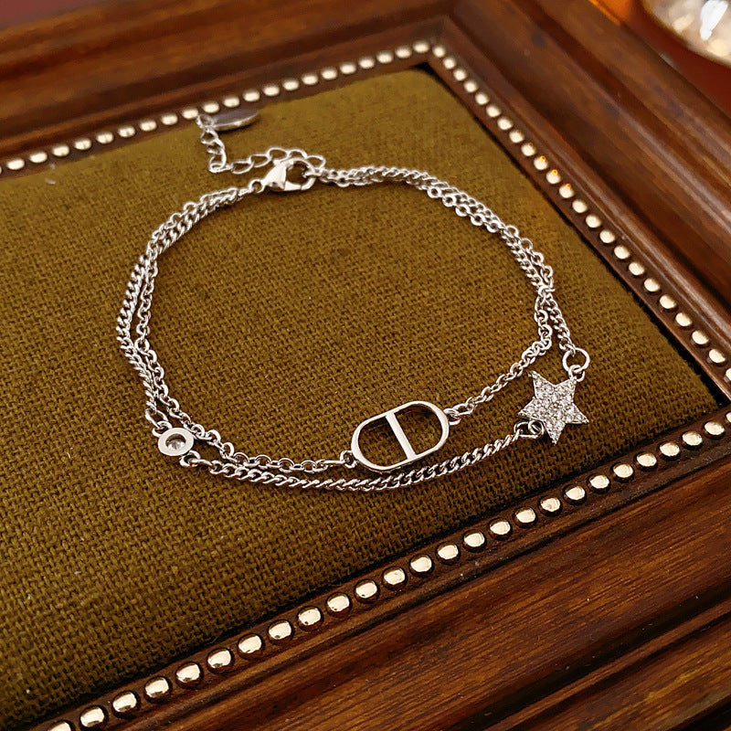 Zircon Star Pig Nose Double Layer Bracelet Niche Light Luxury High-end Versatile Fashion Commuting Vintage Jewelry