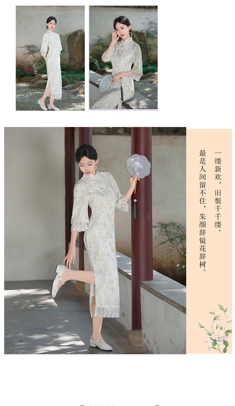 Vintage Cheongsam Improved Version Dress with Oversized Sleeves Elegant Artistic Long Style2025Spring and Summer New Wholesale