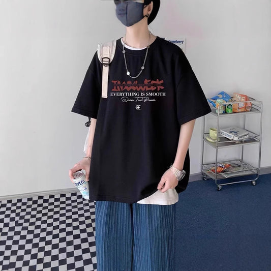 American Cotton Short Sleeve t Men's Summer T-shirt2025Youth Trendy Brand oversize Men's Half Sleeve Top