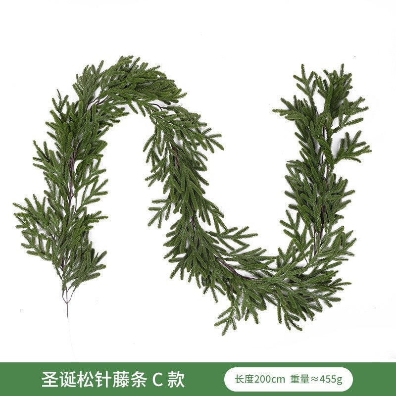 Artificial Pine and Cypress Wreath PE Encrypted Christmas Vine Artificial Christmas Tree Vine Leaves Pine Needles Door Hanging Christmas Decorations