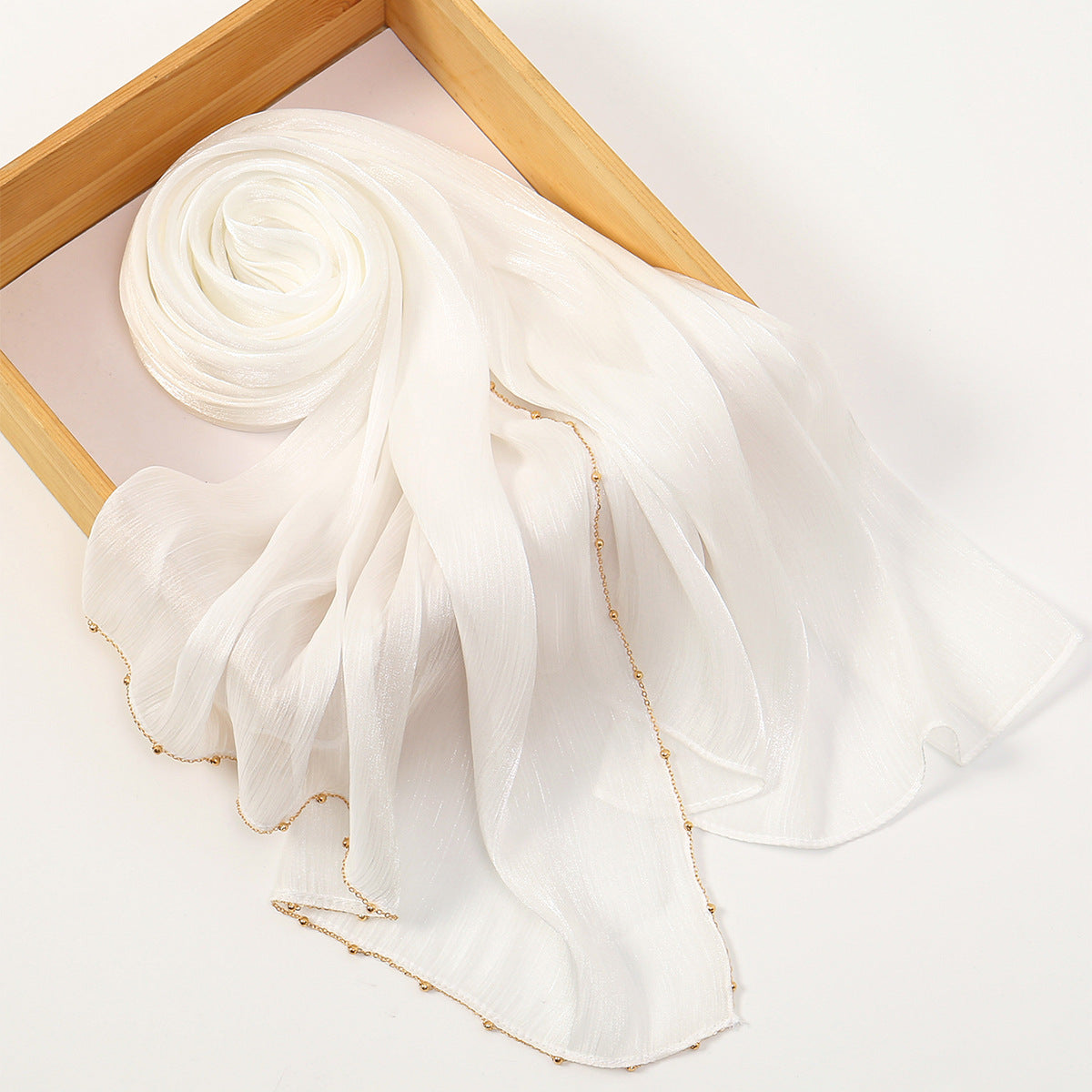 Southeast Asia Hot-Selling Popular Solid Color Chiffon Island Silk Chain Long Scarf Summer Refreshing Breathable Sun-Proof Ethnic Headscarf