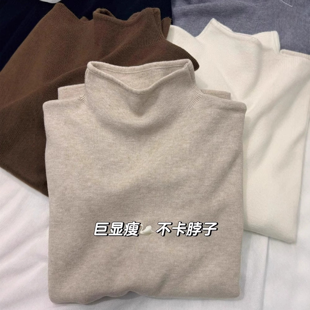 Soft and Cozy Half Turtleneck Knitted Sweater for Women, Autumn and Winter Versatile Top, Korean Style Slimming Solid Color Inner Layer, Mid-Neck Sweater, Base Shirt