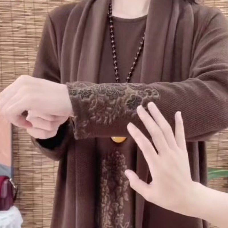 High-End Boutique New Autumn Winter Fashion Elegant Middle-Aged Women's Long Dress Slimming Dress with Scarf
