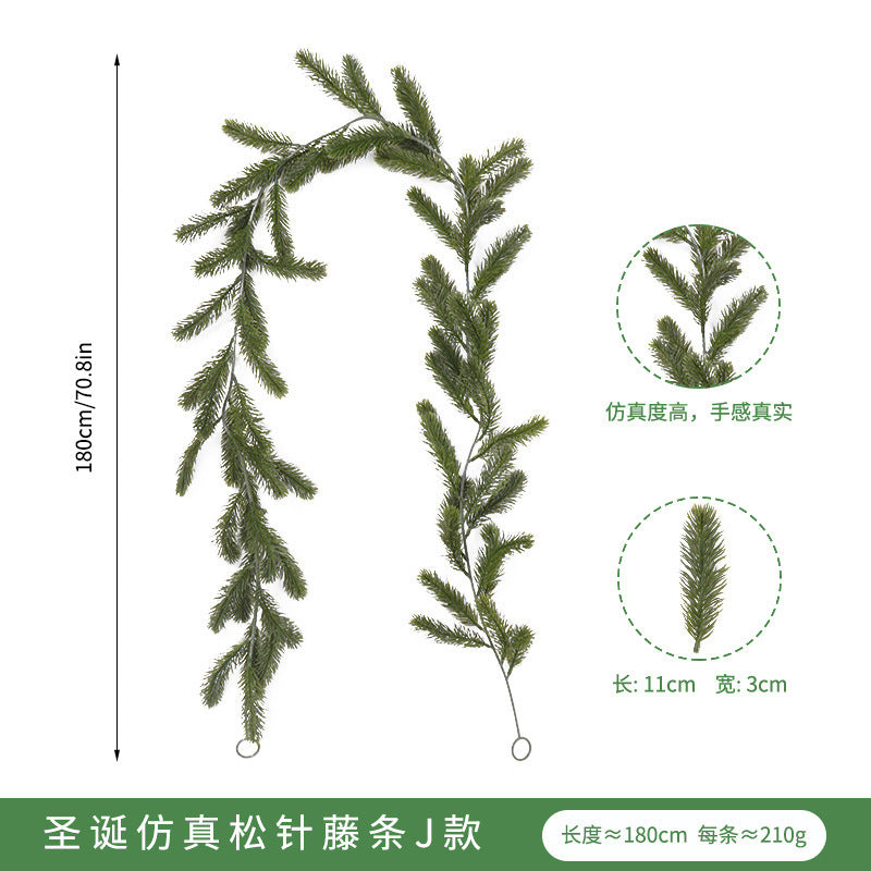 Artificial Pine and Cypress Wreath PE Encrypted Christmas Vine Artificial Christmas Tree Vine Leaves Pine Needles Door Hanging Christmas Decorations