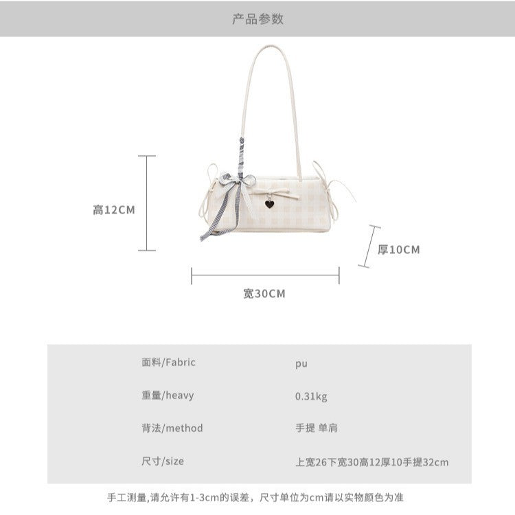 Dopamine Plaid Handbag Small Tote Bag for Women Summer2025New Ballet Style Bow Baguette Bag Underarm Bag Trendy