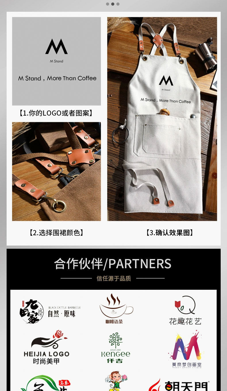 Factory Waterproof Canvas Apron Custom Printed Catering Kitchen Workwear Dirt-resistant Cross-border Advertising Foreign Trade Wholesale