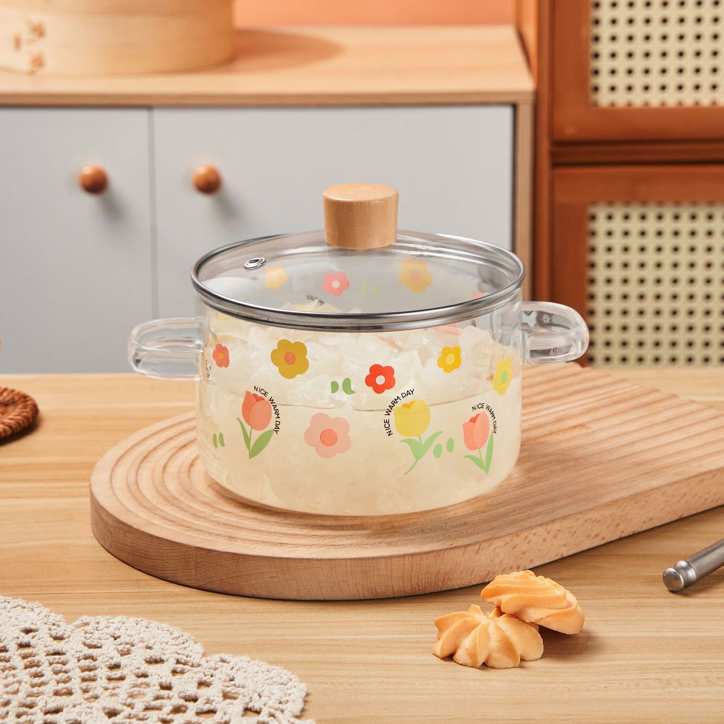 Creative Bear Double Ear Soup Pot Striped Pot Glass Transparent Health Pot Electric Ceramic Stove Heatable Instant Noodle Bowl Milk Pot
