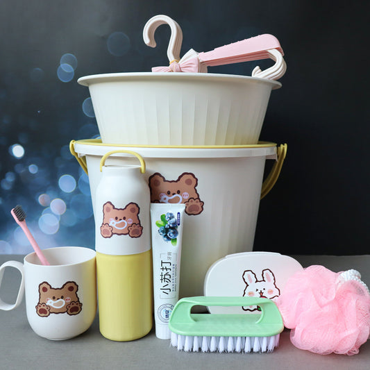Back-to-School Season Toiletries Set Washbasin Bucket Tooth Cup Soap Dish Shoe Brush for Male and Female Students Dormitory11Set