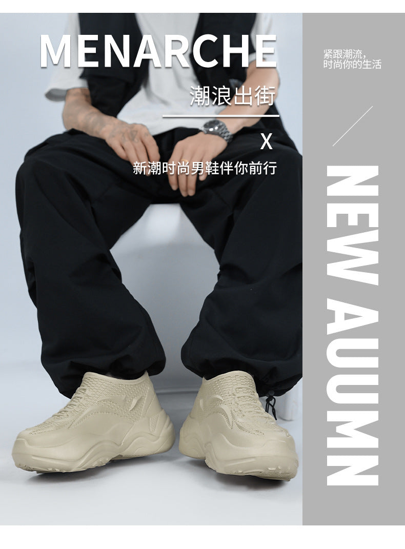 Kitchen Non-Slip Shoes for Men, Summer Breathable Thick Sole Pure Black Chef Waterproof Work Shoes, Outdoor Sports Fishing Rubber Shoes