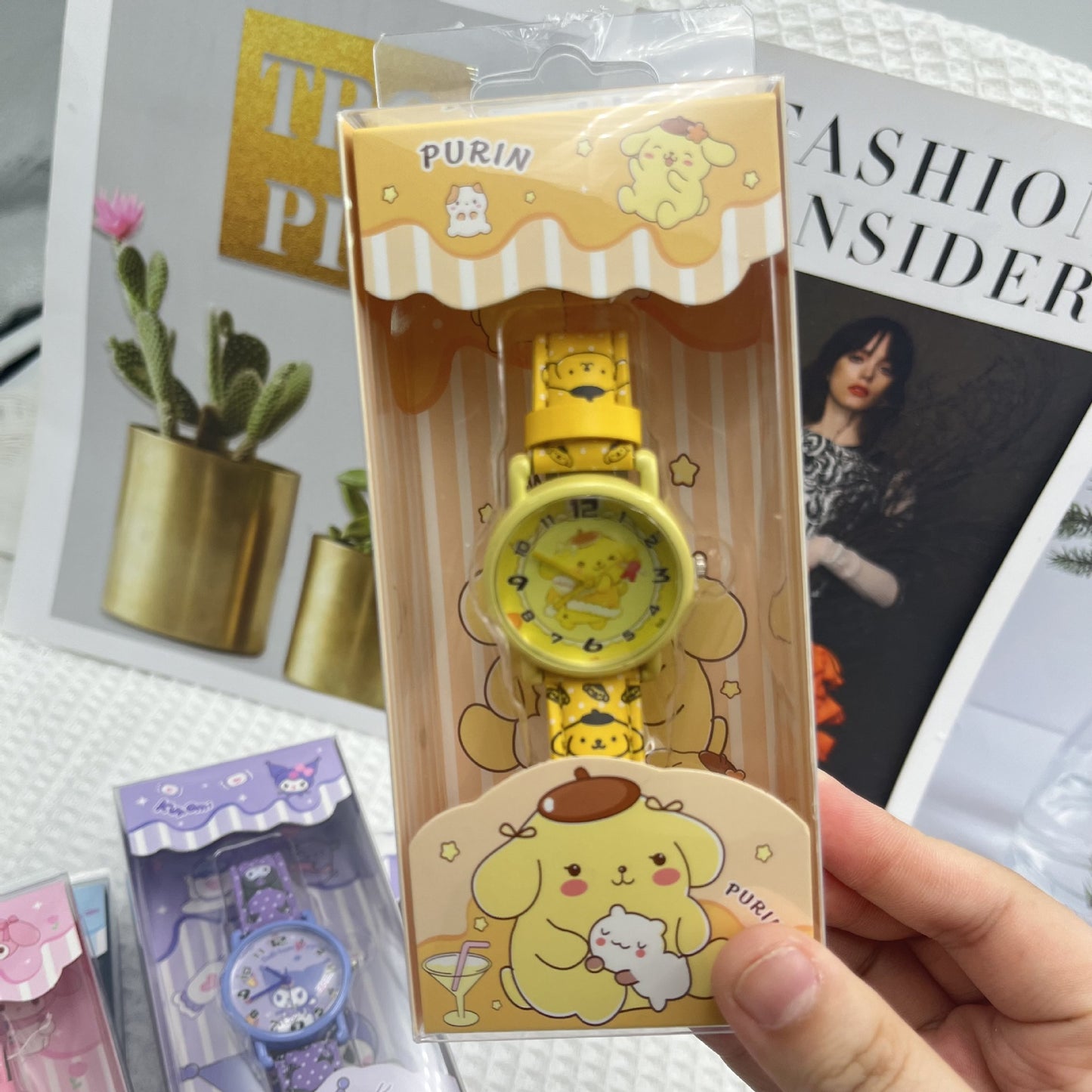 Sanrio Electronic Children's Watch My Melody Kuromi Cinnamoroll Strap Printed Gift Box Watch Accessories