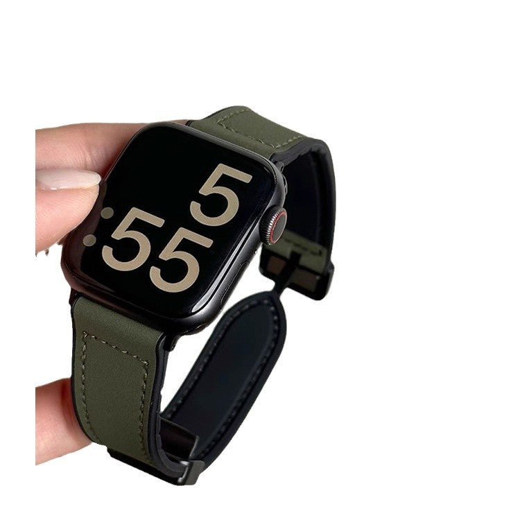 Suitable for Apple s10Huawei watch5Mi Bracelet9pro Silicone Sticker Crazy Horse Leather fit4Magnetic buckle3Strap
