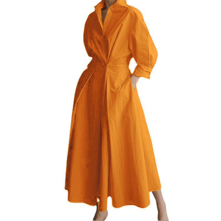 Cross-border New Style Foreign Trade Medieval Retro Plus Size Fashion POLO Loose Collar Wide Hem Women's Dress Wholesale