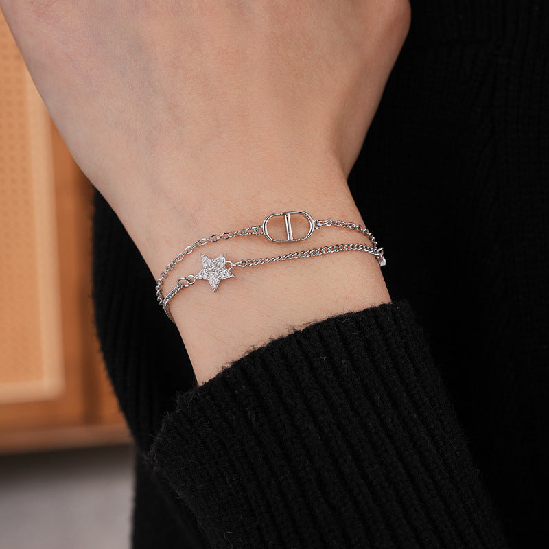 Zircon Star Pig Nose Double Layer Bracelet Niche Light Luxury High-end Versatile Fashion Commuting Vintage Jewelry