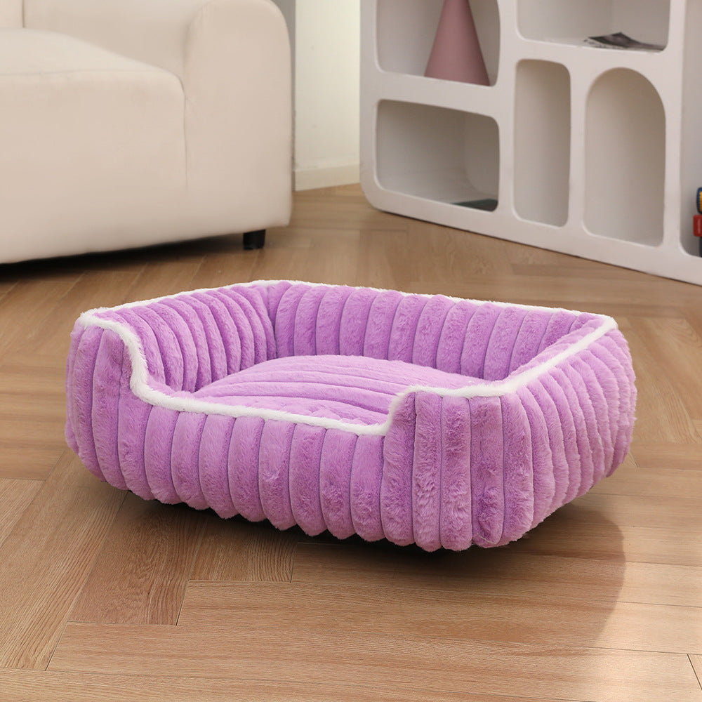 New Thickened Straight Bar Square Nest Rabbit Plush Soft Comfortable Pet Bed Deep Sleep Cat Nest Four Seasons Dog Nest