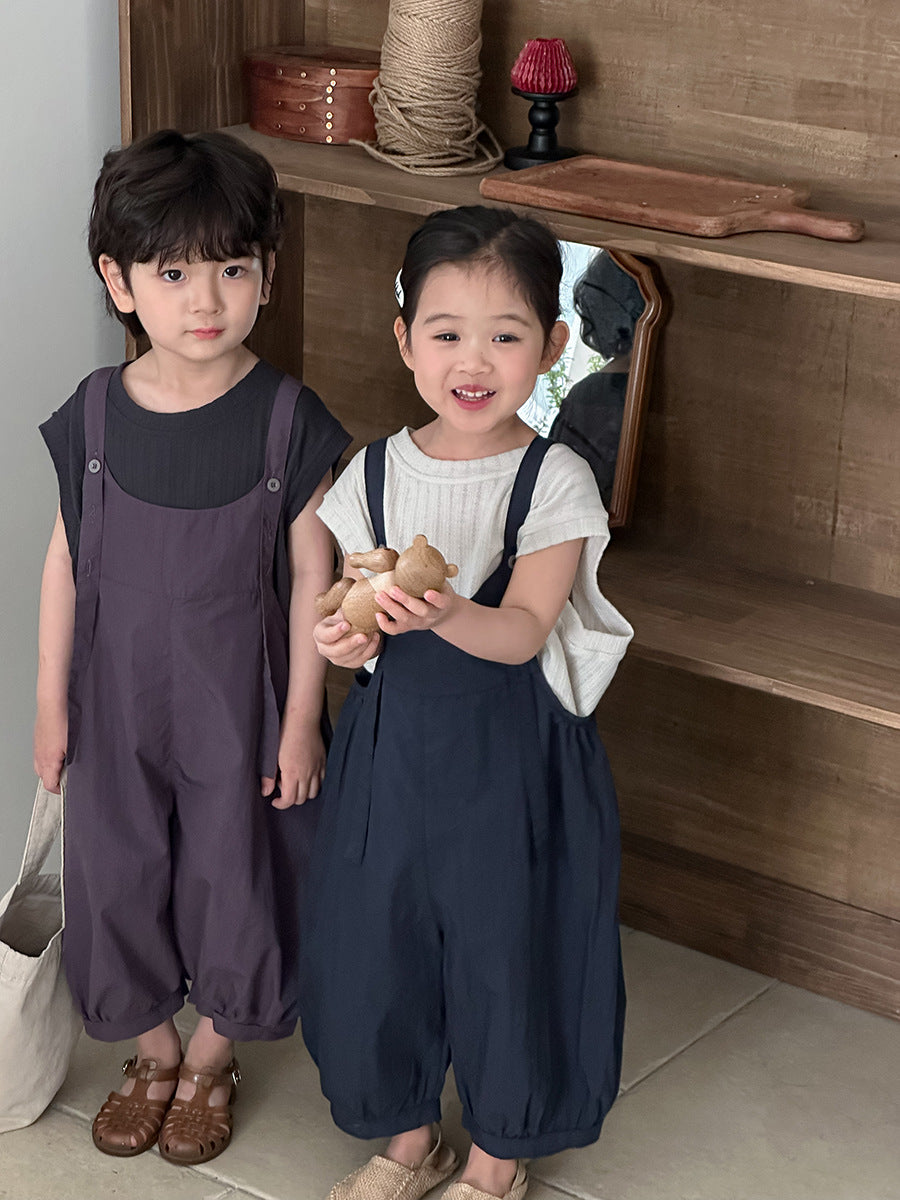 Jiaye Children's Products2025Children's Summer Thin Solid Color Cotton Overalls Boys and Girls Loose Stylish Lantern Pants