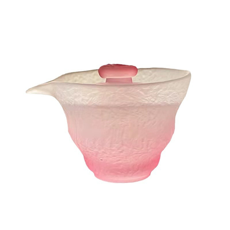 2024National Trend Pink Women's Frosted Glass Tea Set with Gaiwan, Gongdao Cup, Tea Cup, and Tasting Cup Complete Set