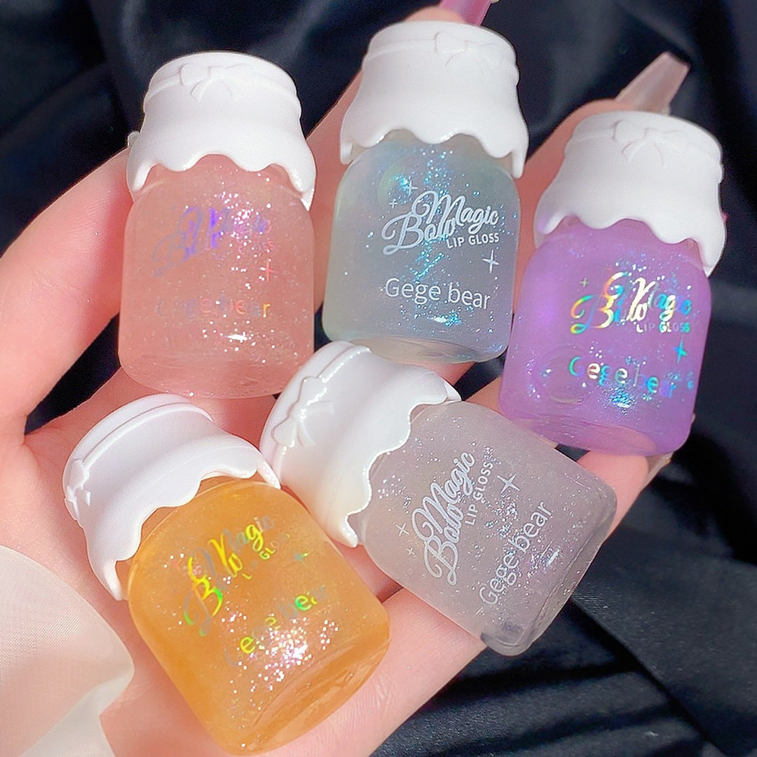 Gege bear Gogo Bear Bowknot Radiant Lip Gloss Hydrating Moisturizing Nourishing Lip Line Reducing Jar Lip Oil