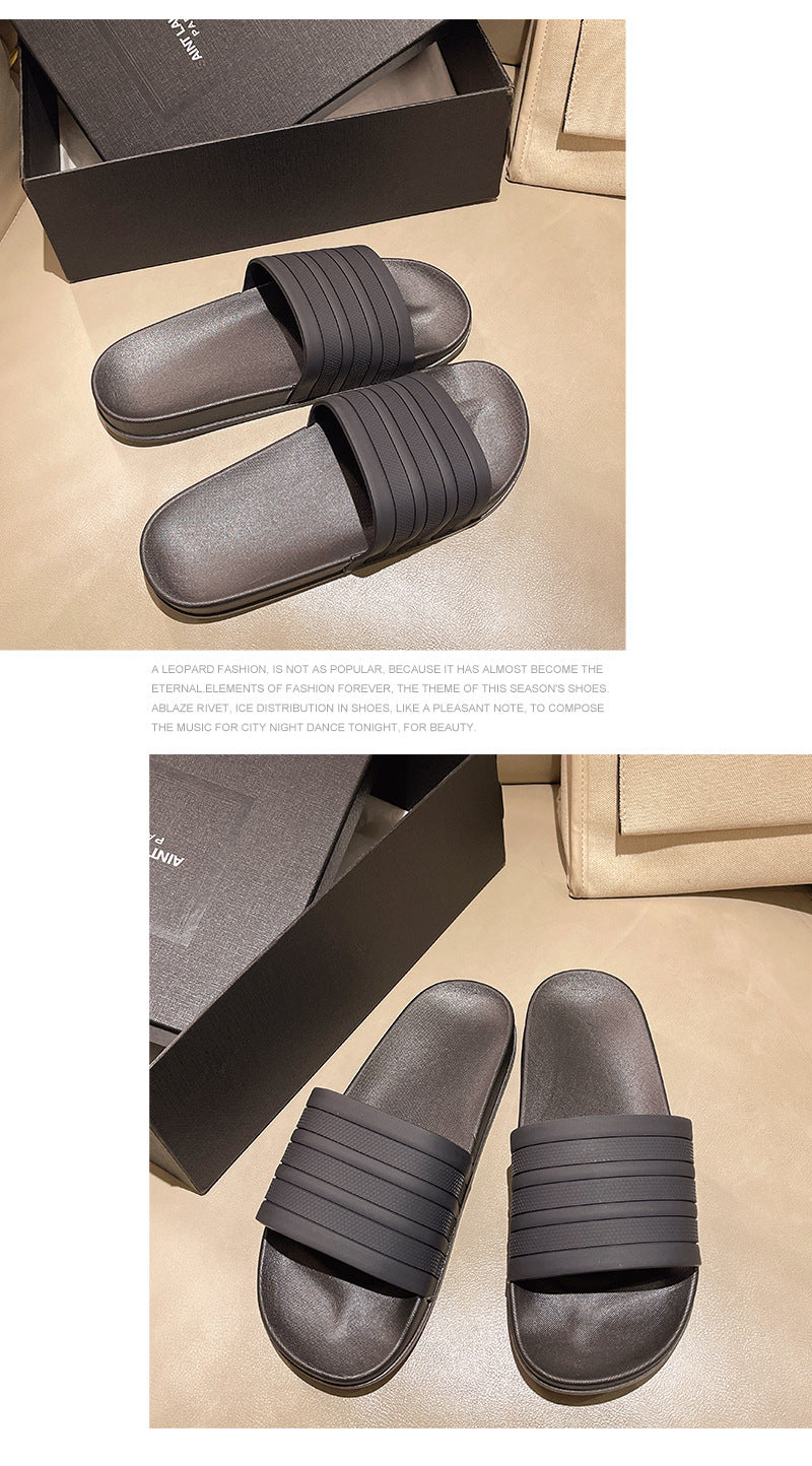 Men's Three-Stripe Slippers2024New Korean Style Outdoor Indoor Home Bathroom Non-Slip Beach Sandals