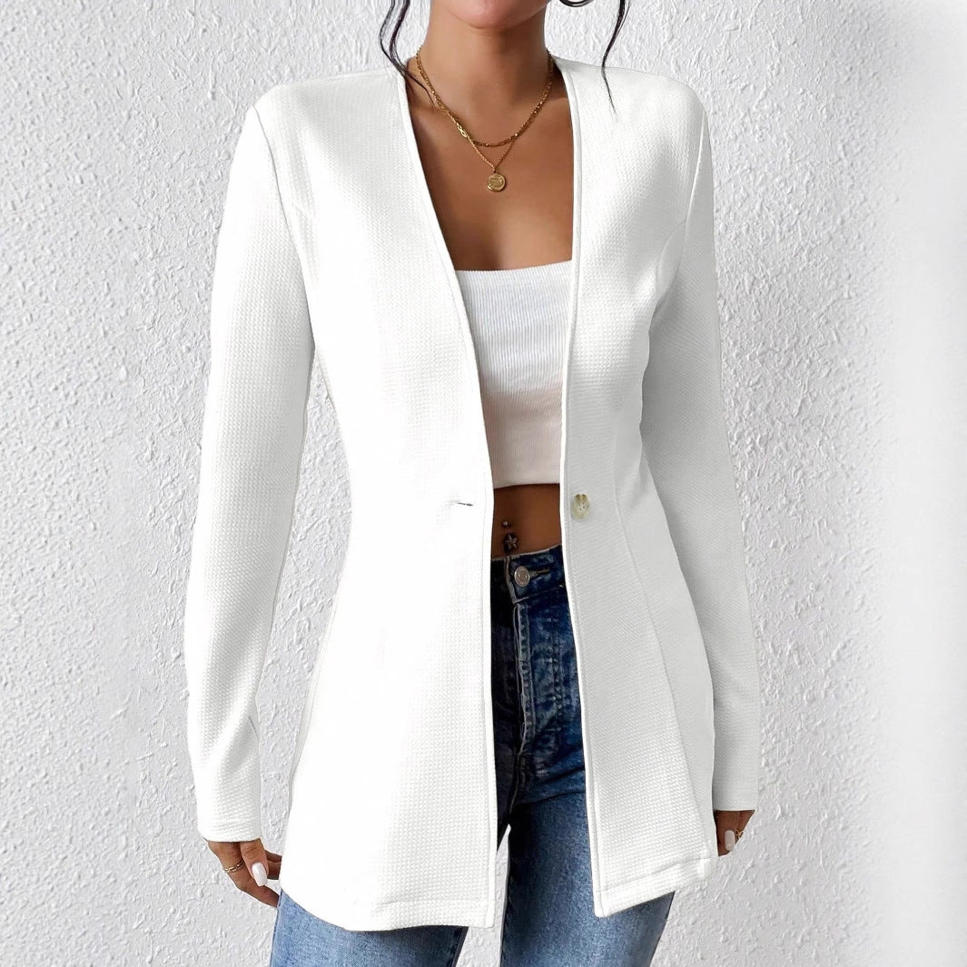 2025New Korean Fashion Style from Amazon Europe and America V Single Button Solid Color Long Sleeve Blazer