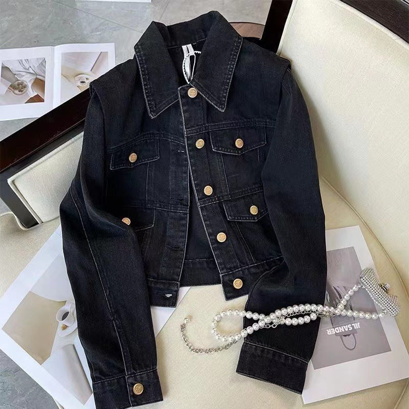 Black Vintage Leopard Print Denim Jacket for Women Fashion Short Coat Autumn Women's Clothing2022New Arrival Jacket