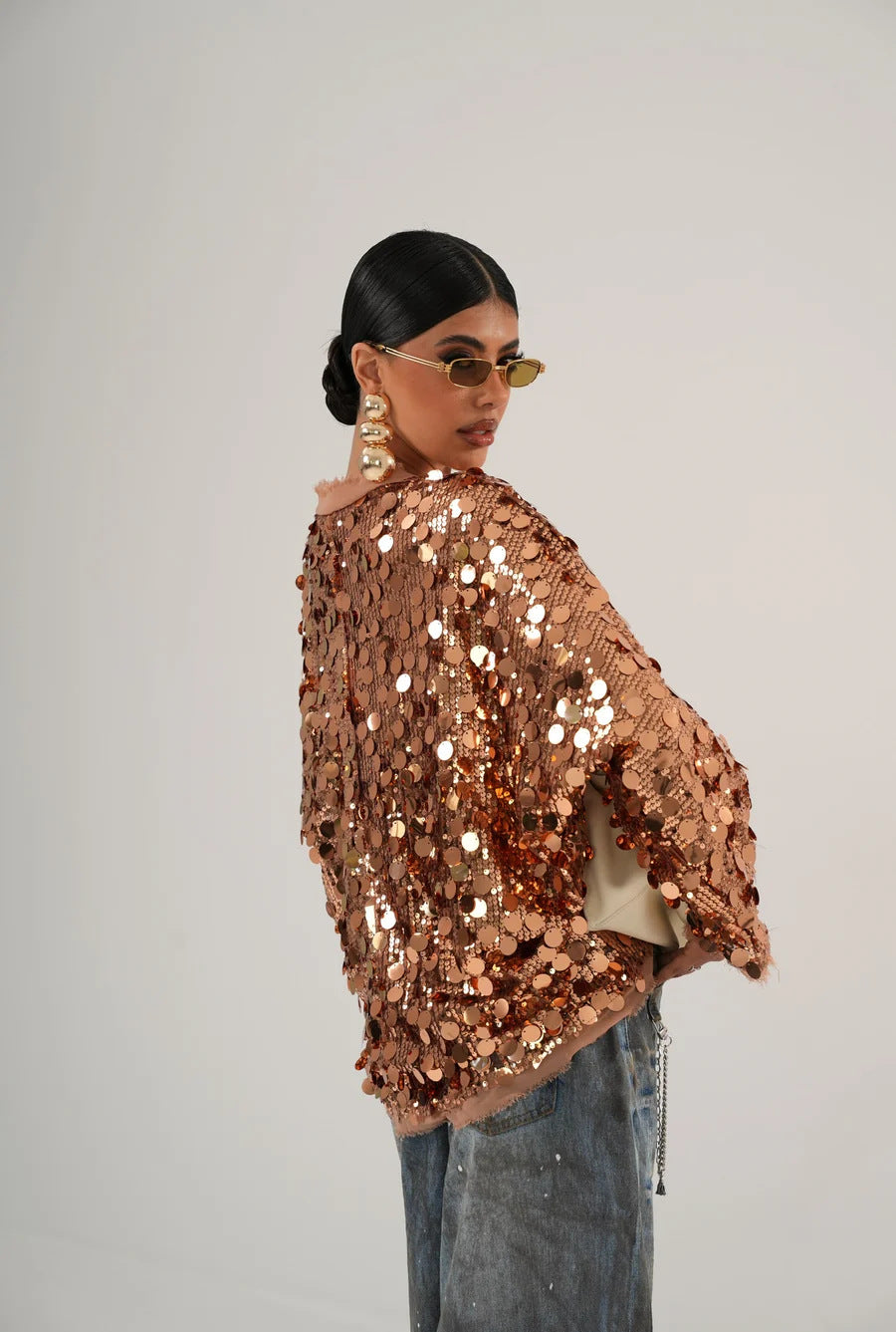 GY26109Fashion Sequin Patchwork Jacket