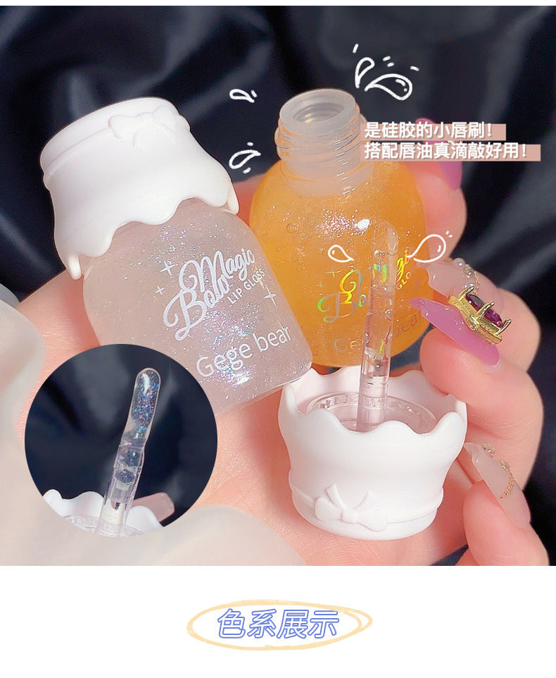 Gege bear Gogo Bear Bowknot Radiant Lip Gloss Hydrating Moisturizing Nourishing Lip Line Reducing Jar Lip Oil