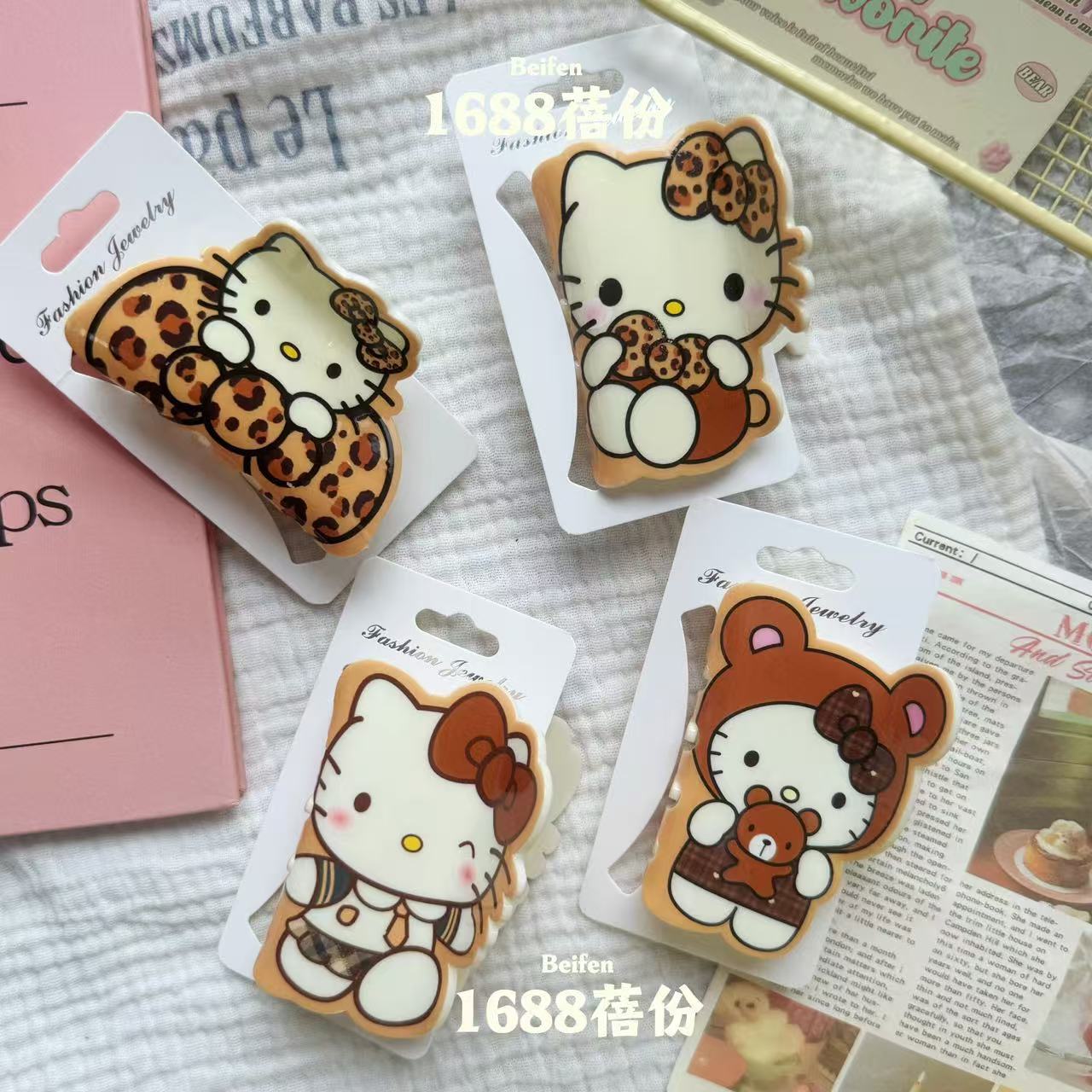Autumn and Winter Coffee Color Series kitty Cat Claw Clip Cute Girly Heart Back of Head Half Updo Hair Clip Cartoon Shark Clip Large Size