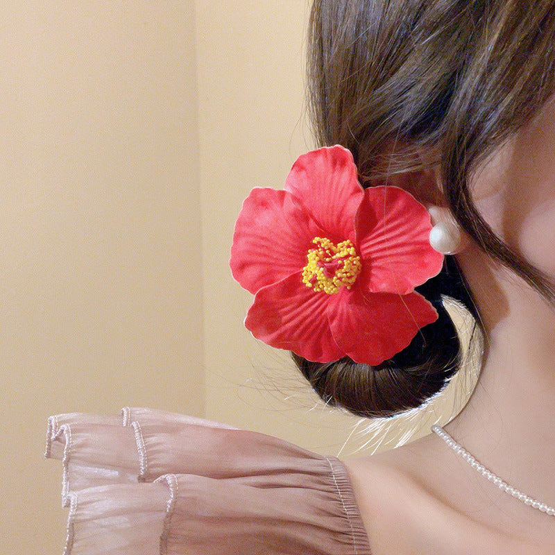 Super Fairy Vacation Style Fabric Flower Hair Clip Side Bangs Broken Hair Duckbill Clip Gentle Atmosphere Versatile Hair Accessory for Women