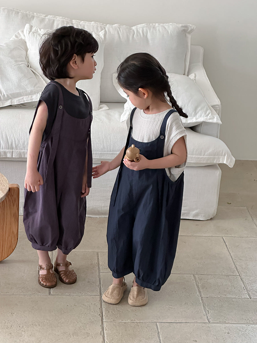 Jiaye Children's Products2025Children's Summer Thin Solid Color Cotton Overalls Boys and Girls Loose Stylish Lantern Pants