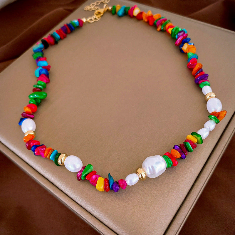 Baroque Freshwater Pearl Necklace Simple Elegant Colorful Beaded Collarbone Chain Niche Light Luxury High-End Sense Necklace for Women
