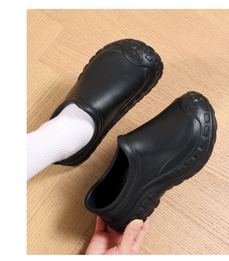 Chef Shoes for Men Spring Non-Slip Waterproof Oil-Proof Kitchen Shoes Black Thick Sole Slip-On Work Shoes for Women