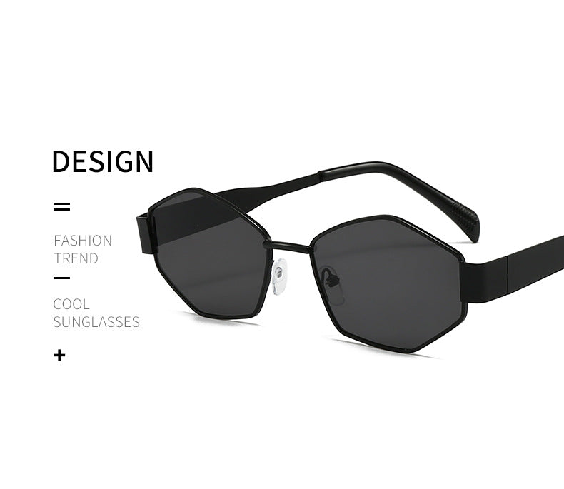 Cross-Border New Diamond-Shaped Glasses Arc de Triomphe Fashion Internet Celebrity Sunglasses Metal Small Frame Polygonal Sunshade Sunglasses