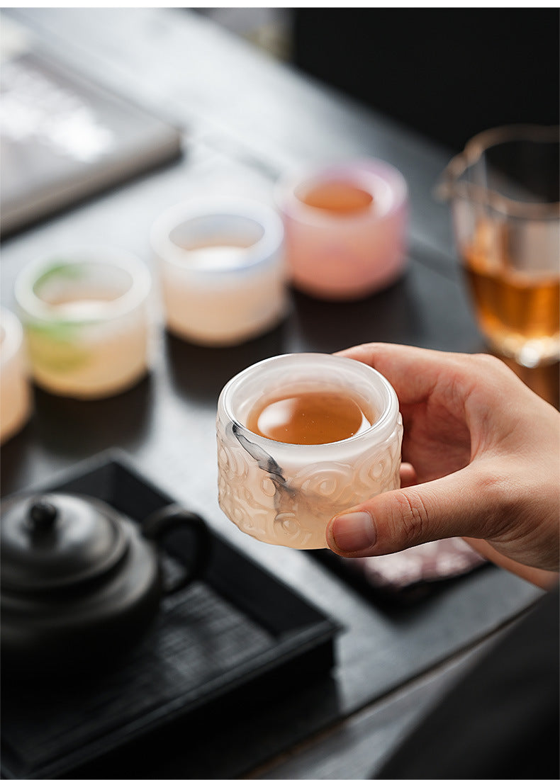 2024New High-End Glazed Cloud Pattern Tea Cup Set Single Master Cup Kung Fu Tea Cup Business Gift for Gifting