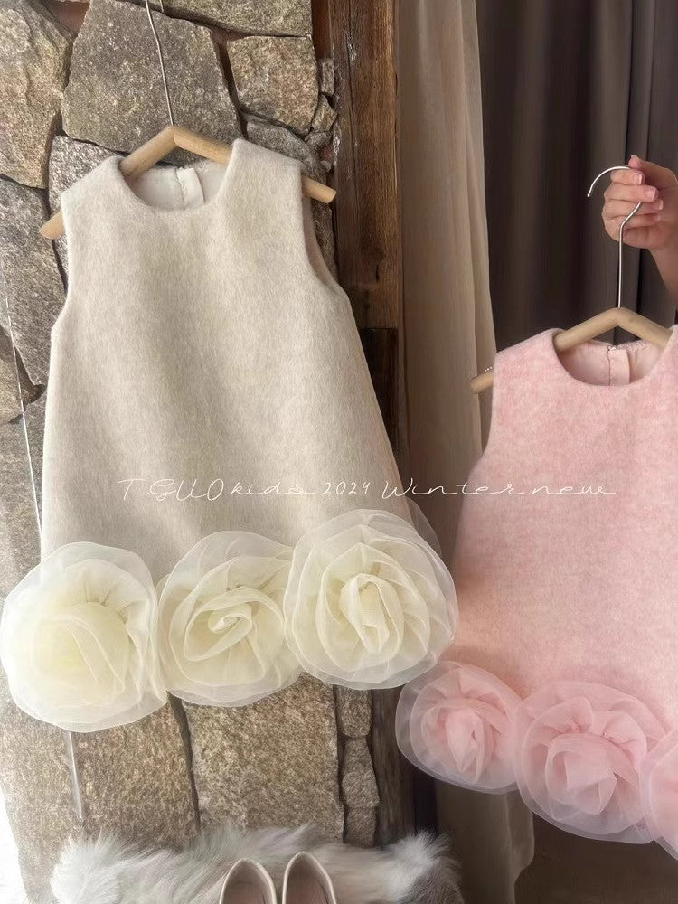 Sweet Little Girl's Little Chanel Style Dress New Children's Autumn Winter Girl's First Birthday Dress Floral Tank Dress