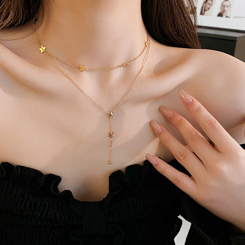 18K Real Gold Plated Moon Heart Pendant Necklace Simple Versatile Elegant Collarbone Chain Light Luxury High-End Necklace