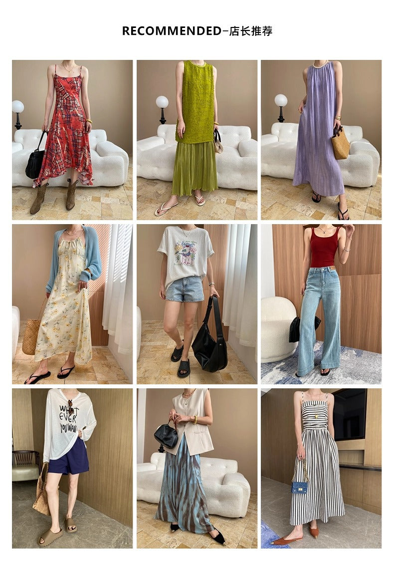 Sinan At dusk and sunset Full Grid Line Beach Vacation Tassel Beaded Strap Dress SN7536