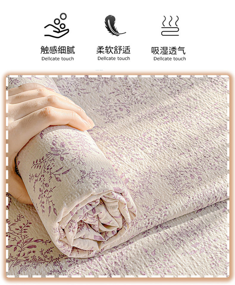 a Double-layer Gauze Bed Sheet Single Piece Fresh Style A Summer-style Naked Sleep Pillowcase Single Double Student Dormitory Three-piece Set