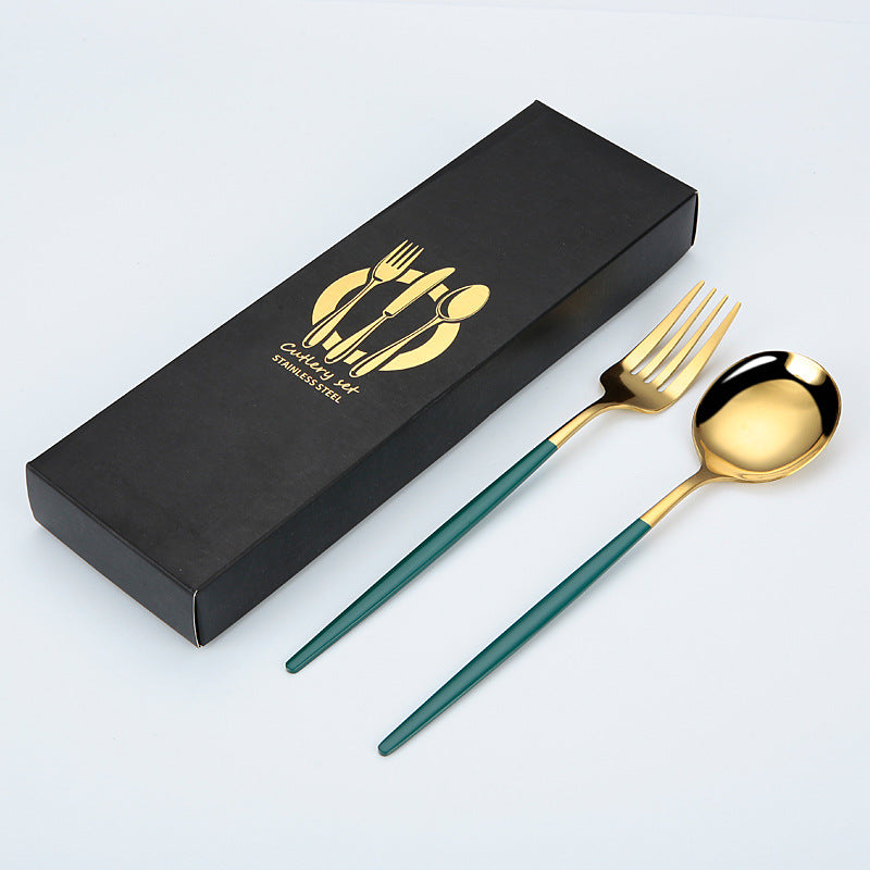 Portuguese Cutlery Stainless Steel Knife and Fork Two-Piece Set Western Steak Knife Fork Spoon Cutlery Gift Box Set Customizable LO