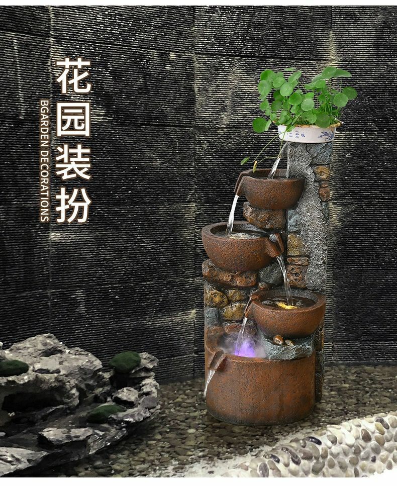 Pastoral External Circulation Water Pool Fountain Fish Tank Ornament for Home Living Room Courtyard Entrance Opening Decoration Zhao Zhi Zheng